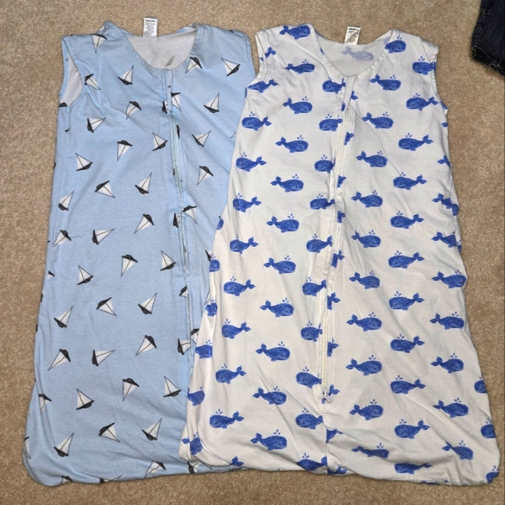 Hudson Baby 6-12M Blue and White Cotton Sleep Sacks with Nautical Prints